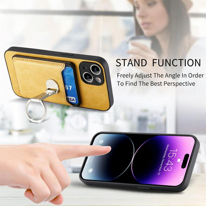 For Iphone 15 Skin Feel Ring Holder Wallet Magnetic Phone Case