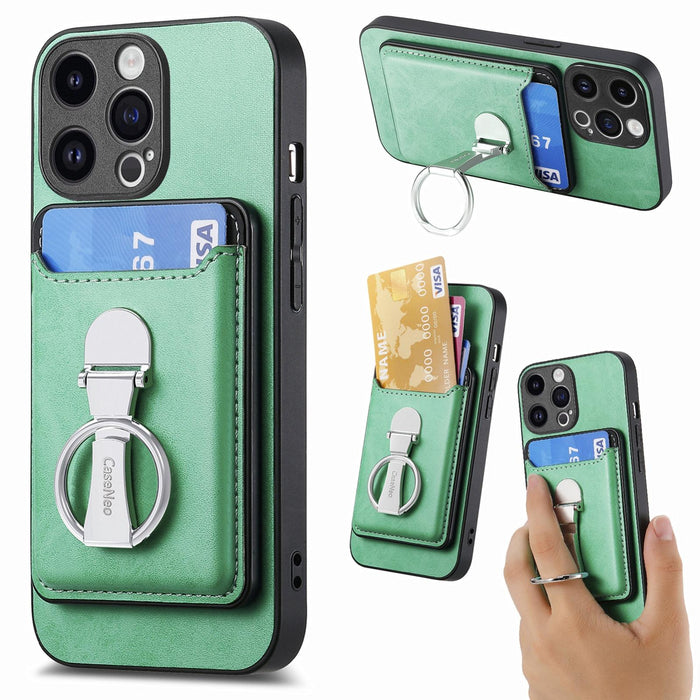 For Iphone 15 Skin Feel Ring Holder Wallet Magnetic Phone Case