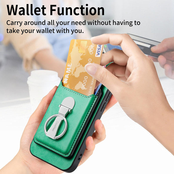 For Iphone 15 Skin Feel Ring Holder Wallet Magnetic Phone Case