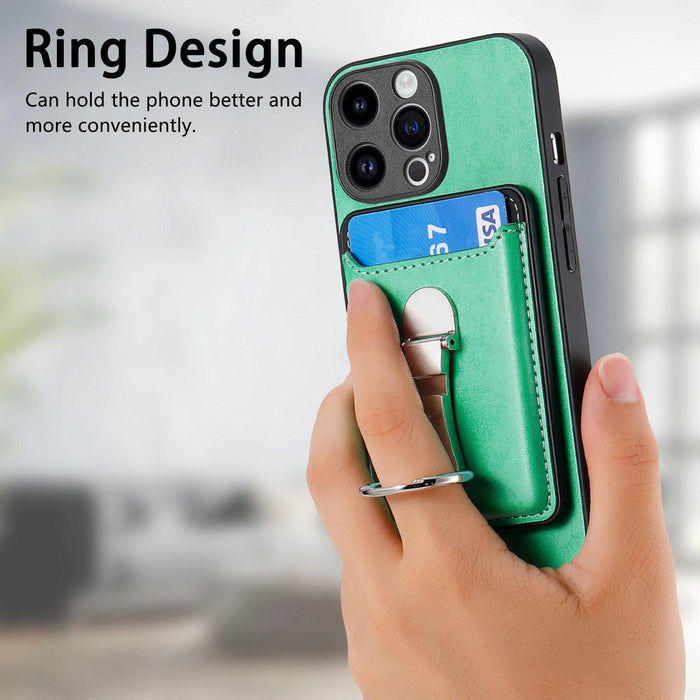 For Iphone 15 Skin Feel Ring Holder Wallet Magnetic Phone Case