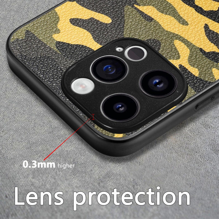 For Iphone 15 Retro Camouflage Leather Back Phone Case