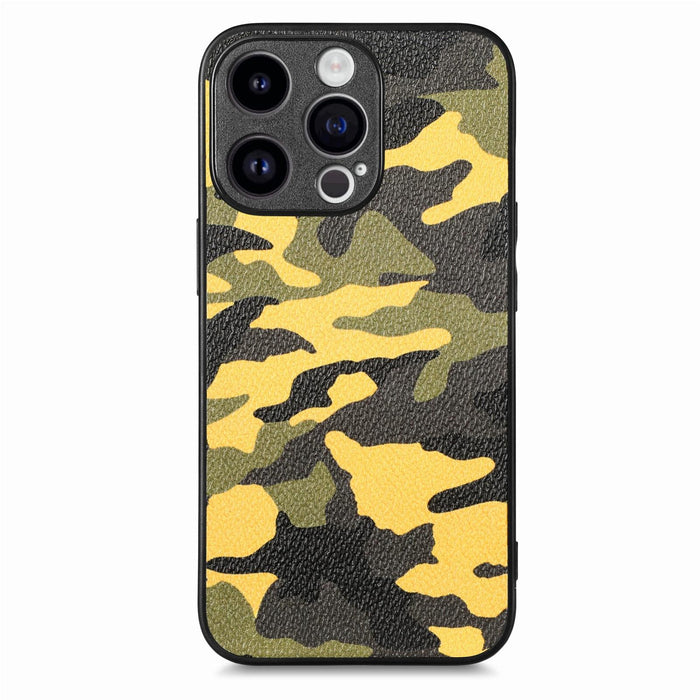 For Iphone 15 Retro Camouflage Leather Back Phone Case
