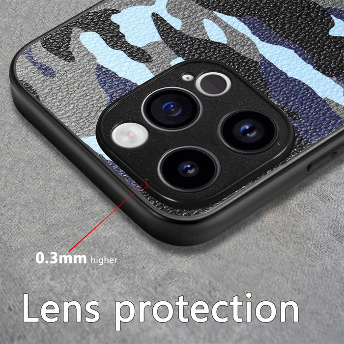 For Iphone 15 Retro Camouflage Leather Back Phone Case