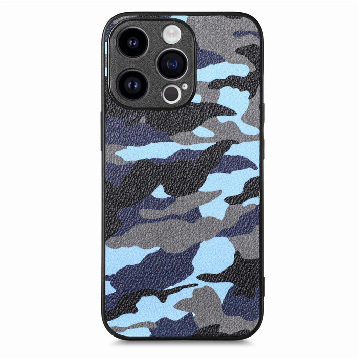 For Iphone 15 Retro Camouflage Leather Back Phone Case