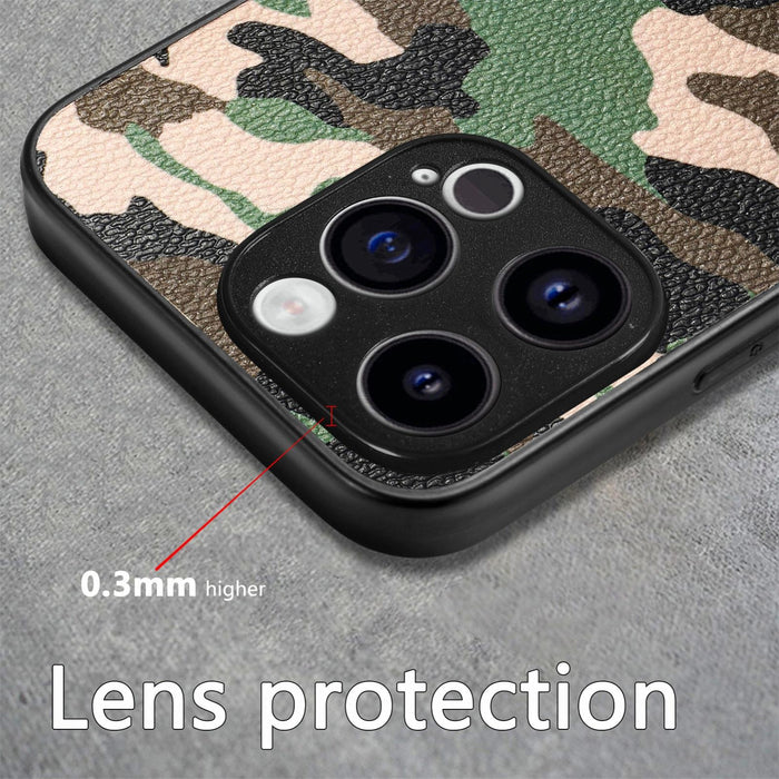 For Iphone 15 Retro Camouflage Leather Back Phone Case