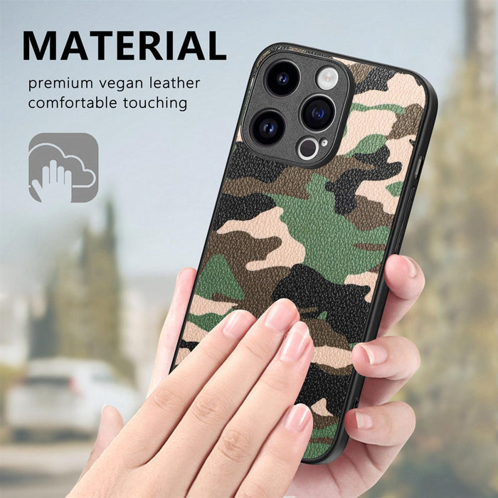 For Iphone 15 Retro Camouflage Leather Back Phone Case