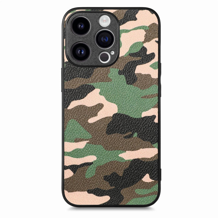 For Iphone 15 Retro Camouflage Leather Back Phone Case