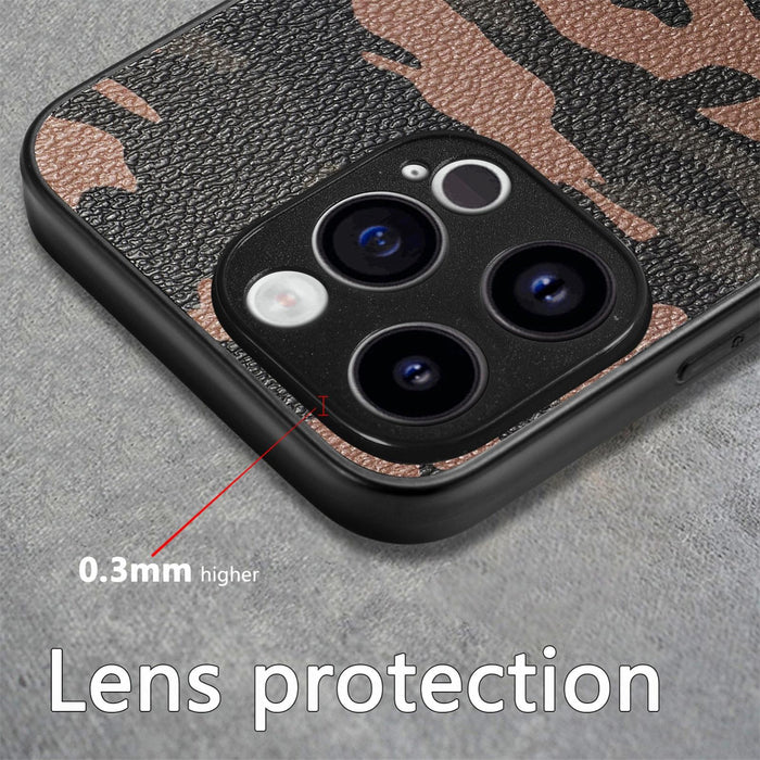For Iphone 15 Retro Camouflage Leather Back Phone Case