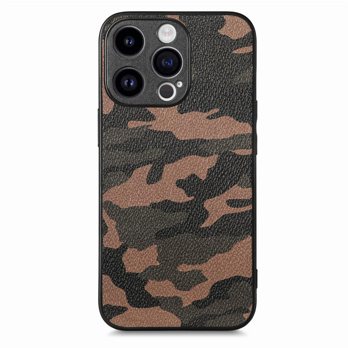 For Iphone 15 Retro Camouflage Leather Back Phone Case