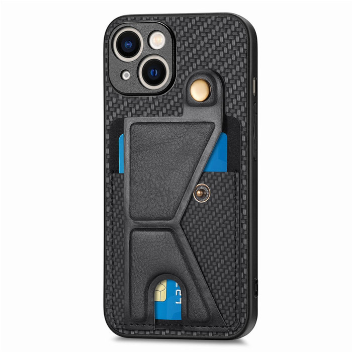 For Iphone 15 Carbon Fiber Wallet Flip Card K-Shaped Holder Phone Case