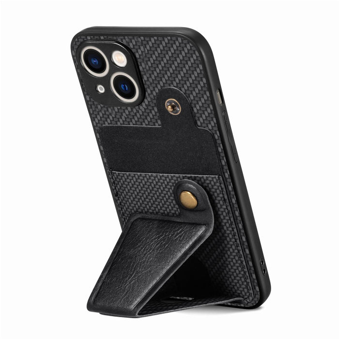 For Iphone 15 Carbon Fiber Wallet Flip Card K-Shaped Holder Phone Case
