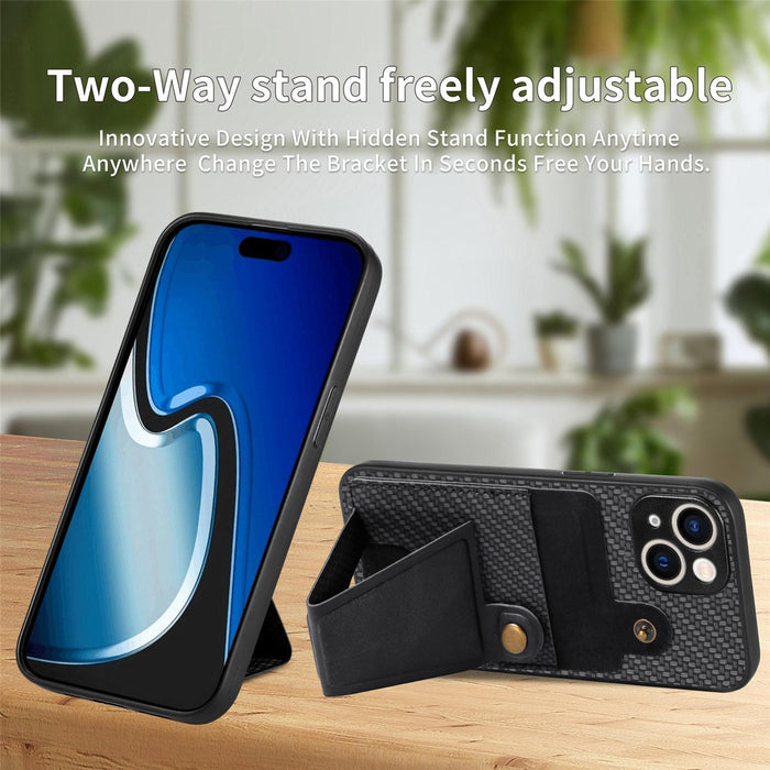 For Iphone 15 Carbon Fiber Wallet Flip Card K-Shaped Holder Phone Case