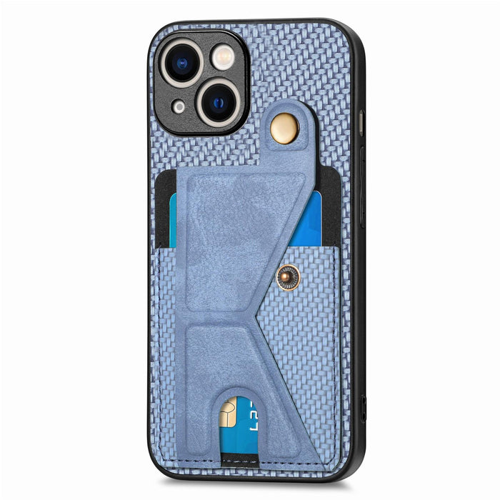 For Iphone 15 Carbon Fiber Wallet Flip Card K-Shaped Holder Phone Case