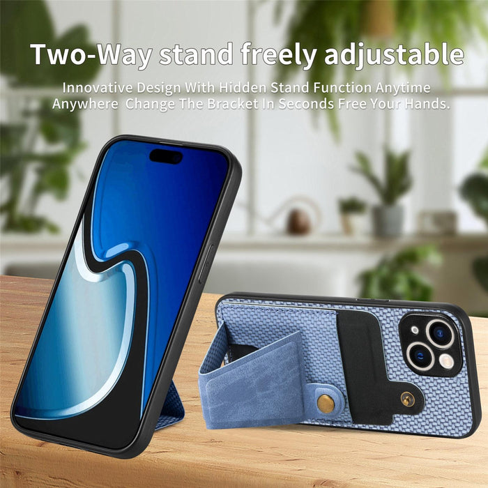 For Iphone 15 Carbon Fiber Wallet Flip Card K-Shaped Holder Phone Case