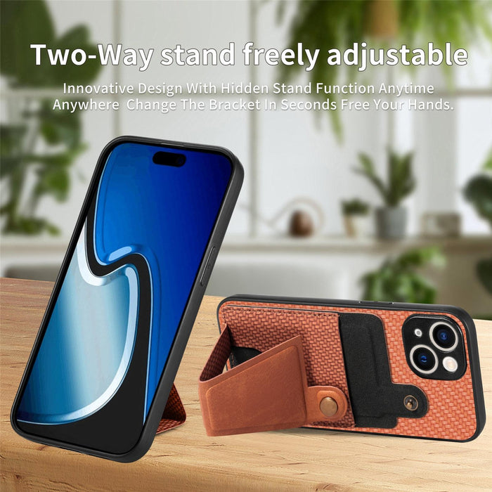 For Iphone 15 Carbon Fiber Wallet Flip Card K-Shaped Holder Phone Case