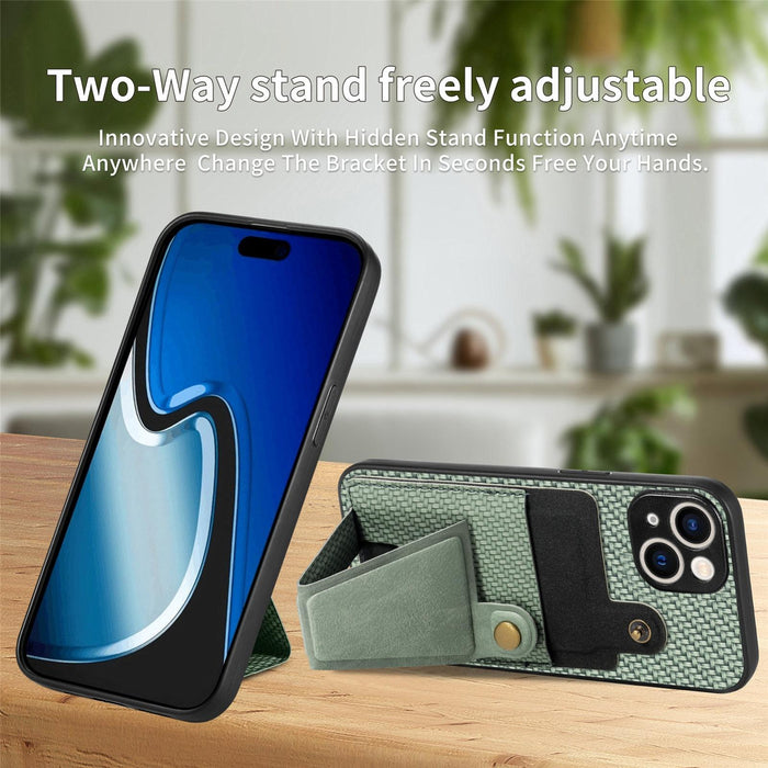 For Iphone 15 Carbon Fiber Wallet Flip Card K-Shaped Holder Phone Case