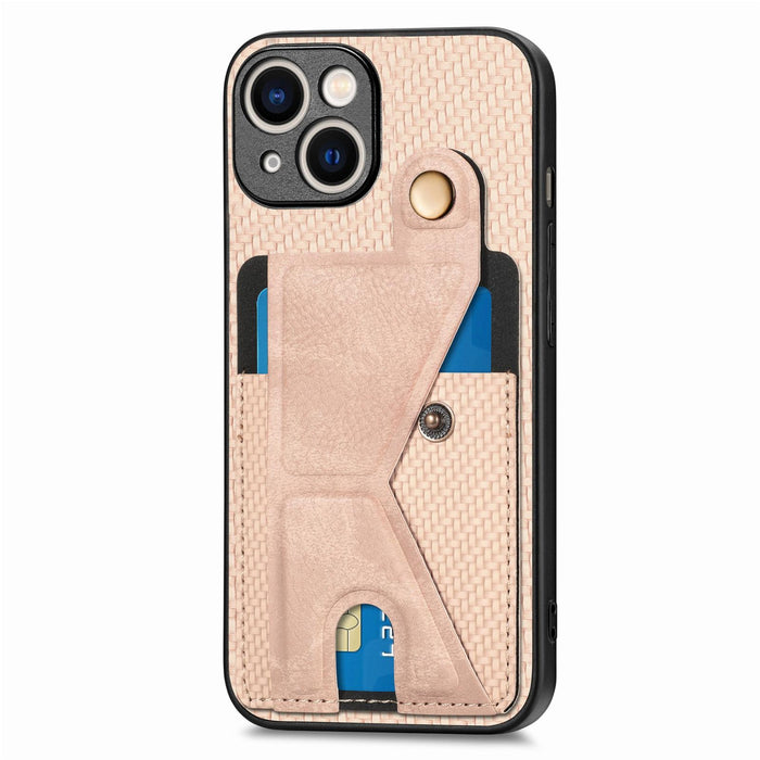 For Iphone 15 Carbon Fiber Wallet Flip Card K-Shaped Holder Phone Case