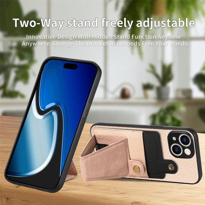 For Iphone 15 Carbon Fiber Wallet Flip Card K-Shaped Holder Phone Case