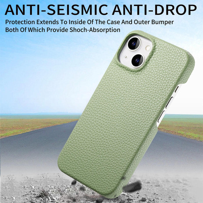 For Iphone 15 Litchi Oil Edge Leather Back Phone Case
