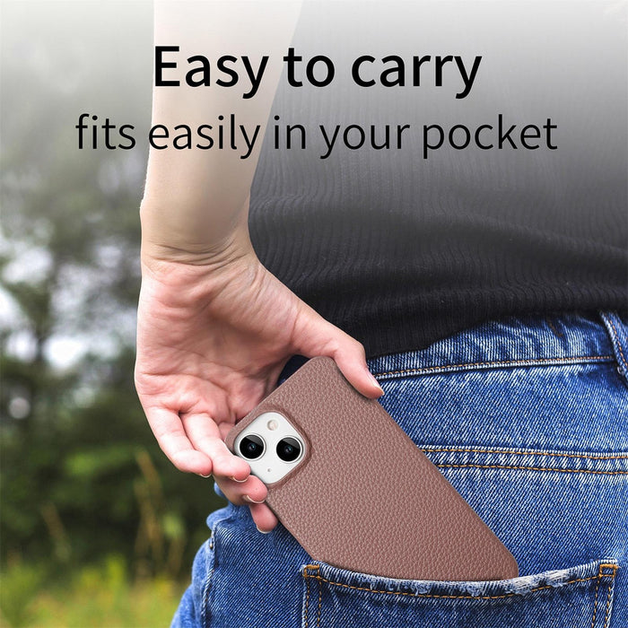 For Iphone 15 Litchi Oil Edge Leather Back Phone Case