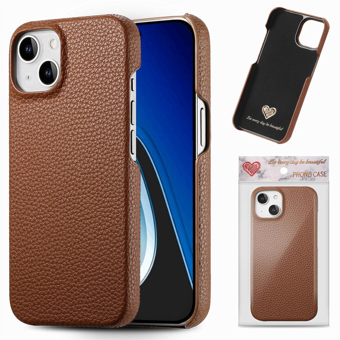 For Iphone 15 Litchi Oil Edge Leather Back Phone Case