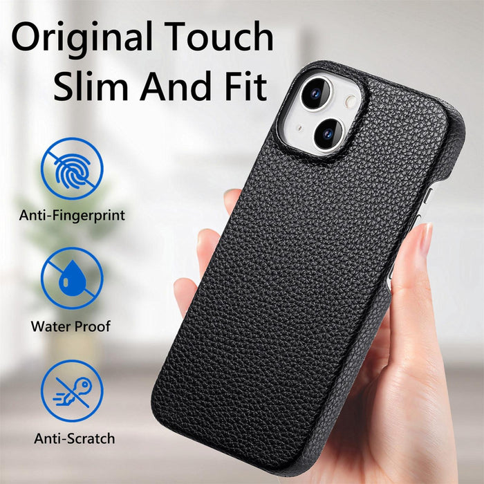 For Iphone 15 Litchi Oil Edge Leather Back Phone Case