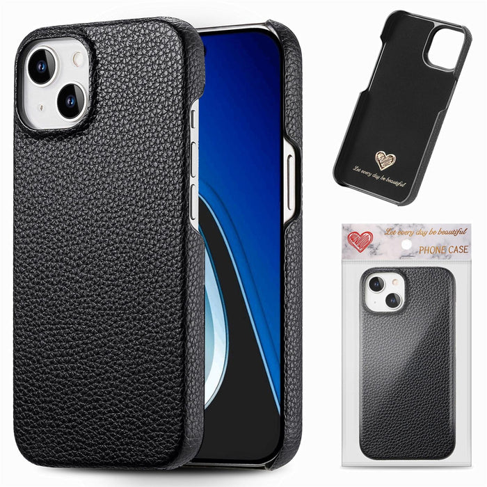 For Iphone 15 Litchi Oil Edge Leather Back Phone Case
