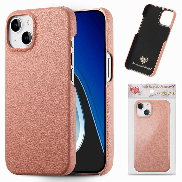 For Iphone 15 Litchi Oil Edge Leather Back Phone Case