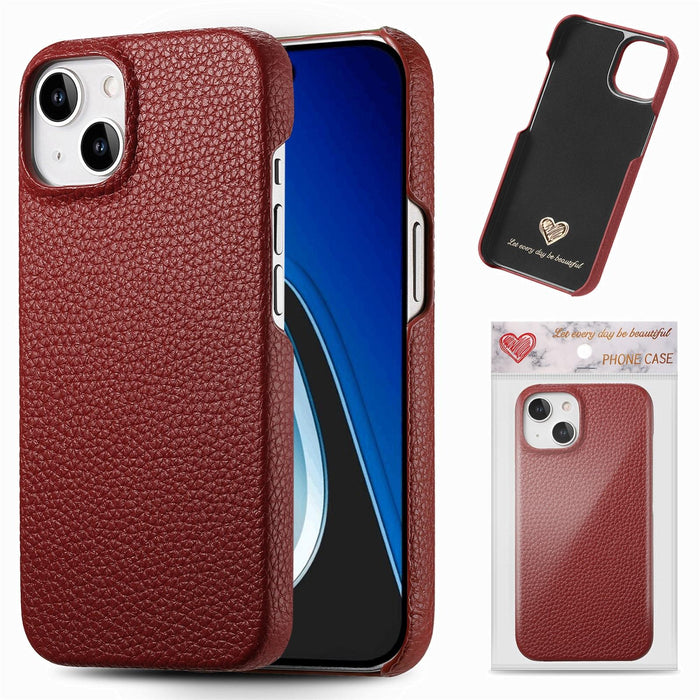 For Iphone 15 Litchi Oil Edge Leather Back Phone Case