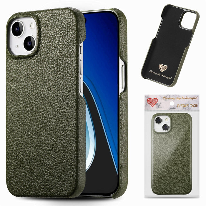 For Iphone 15 Litchi Oil Edge Leather Back Phone Case