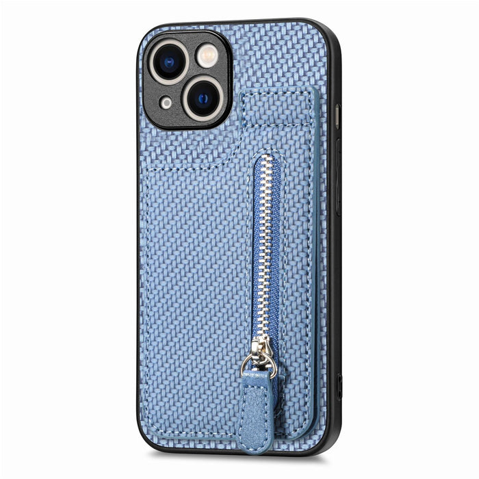 For Iphone 15 Carbon Fiber Vertical Flip Zipper Phone Case