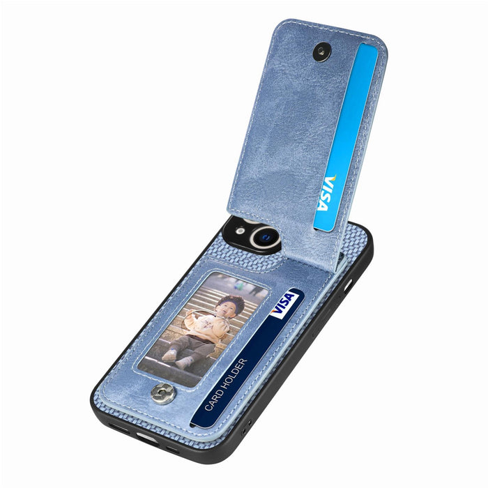 For Iphone 15 Carbon Fiber Vertical Flip Zipper Phone Case
