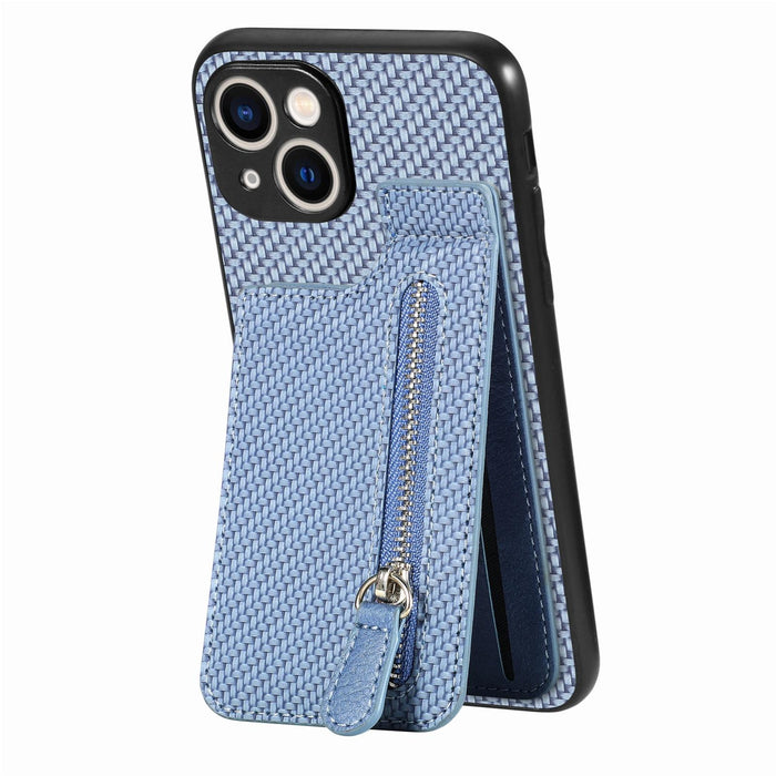 For Iphone 15 Carbon Fiber Vertical Flip Zipper Phone Case