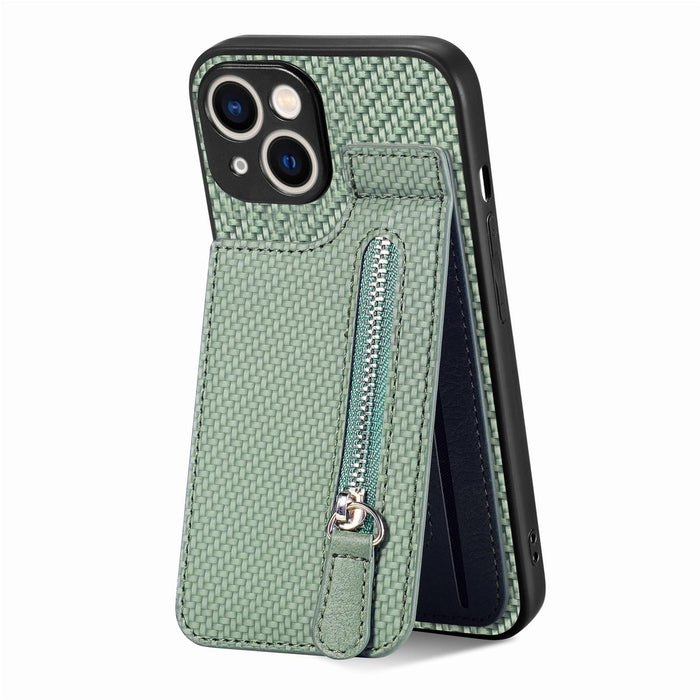 For Iphone 15 Carbon Fiber Vertical Flip Zipper Phone Case