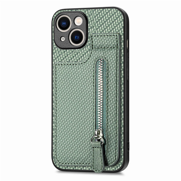 For Iphone 15 Carbon Fiber Vertical Flip Zipper Phone Case