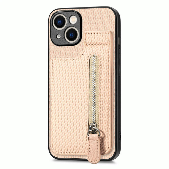 For Iphone 15 Carbon Fiber Vertical Flip Zipper Phone Case