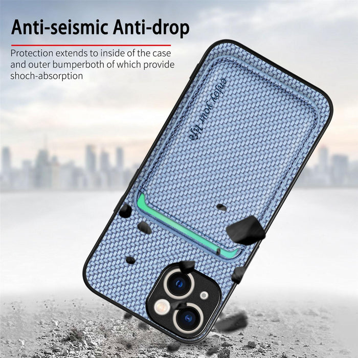 For Iphone 15 Carbon Fiber Leather Card Magsafe Phone Case