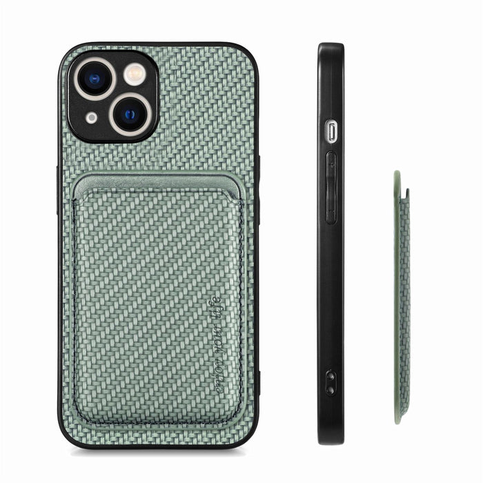 For Iphone 15 Carbon Fiber Leather Card Magsafe Phone Case