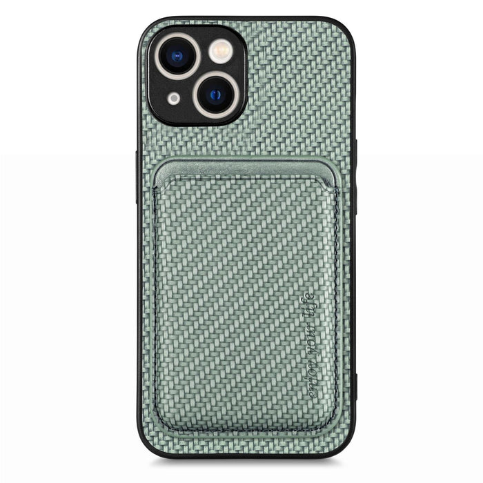 For Iphone 15 Carbon Fiber Leather Card Magsafe Phone Case