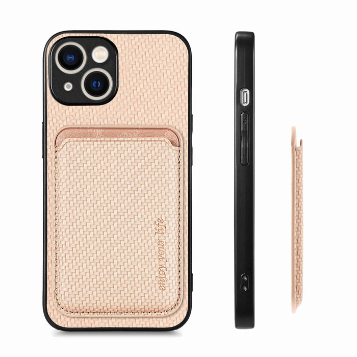 For Iphone 15 Carbon Fiber Leather Card Magsafe Phone Case
