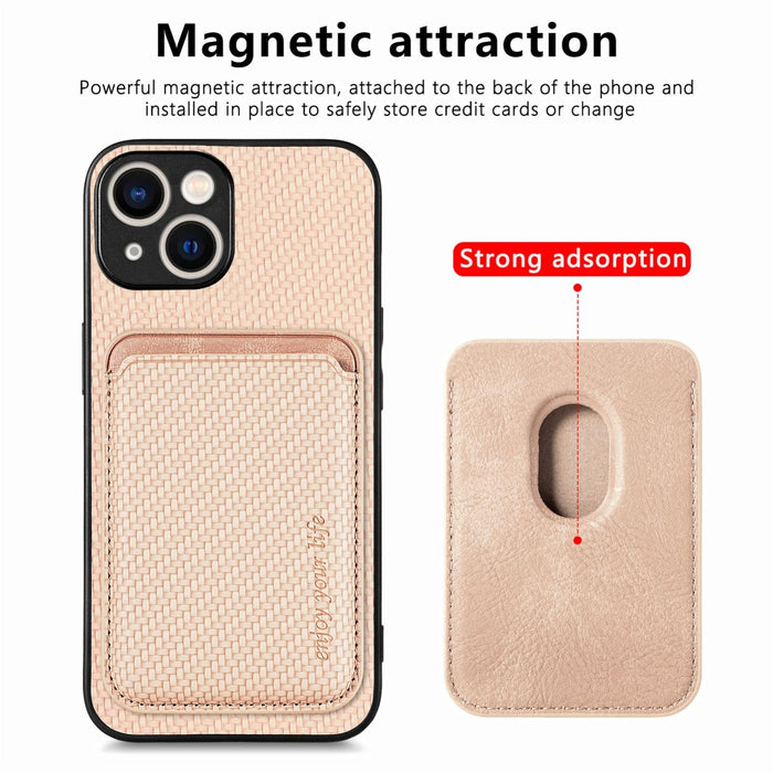 For Iphone 15 Carbon Fiber Leather Card Magsafe Phone Case