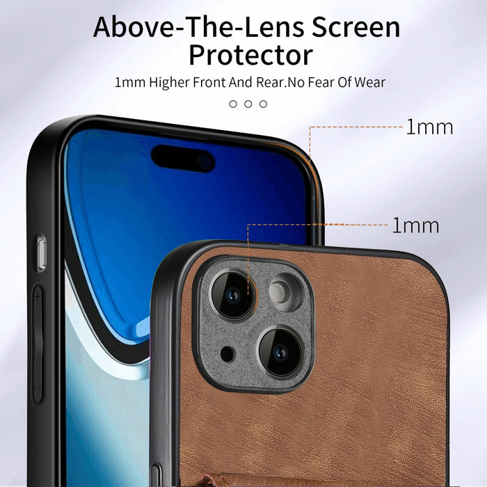 For Iphone 15 Retro Card Wallet Fold Leather Phone Case With Strap