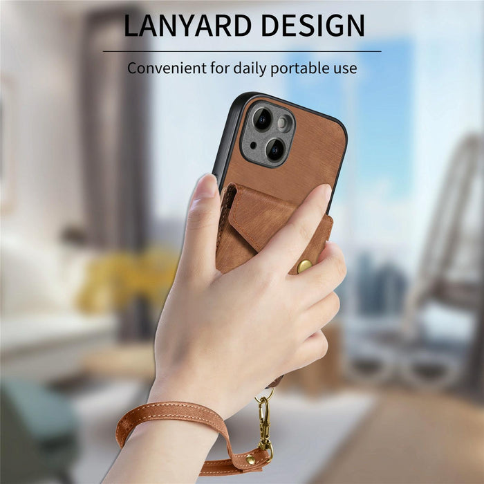 For Iphone 15 Retro Card Wallet Fold Leather Phone Case With Strap