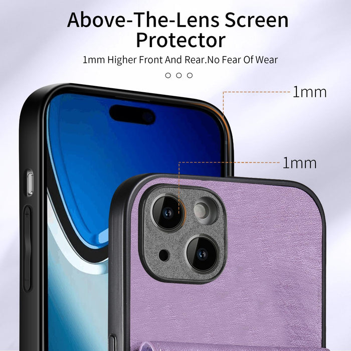 For Iphone 15 Retro Card Wallet Fold Leather Phone Case With Strap