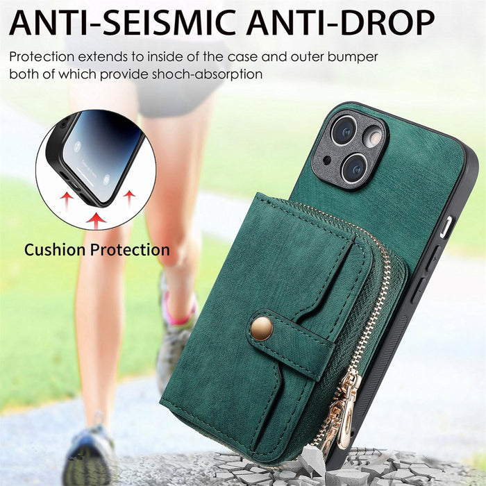 For Iphone 15 Crossbody Multi-Function Zipper Wallet Phone Case