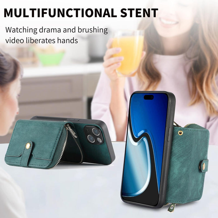 For Iphone 15 Crossbody Multi-Function Zipper Wallet Phone Case