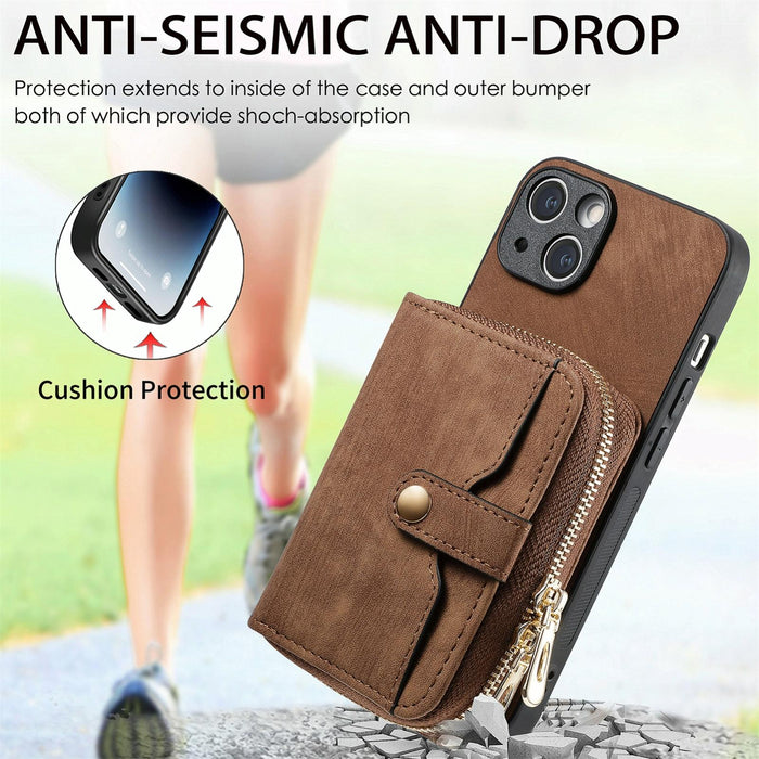 For Iphone 15 Crossbody Multi-Function Zipper Wallet Phone Case