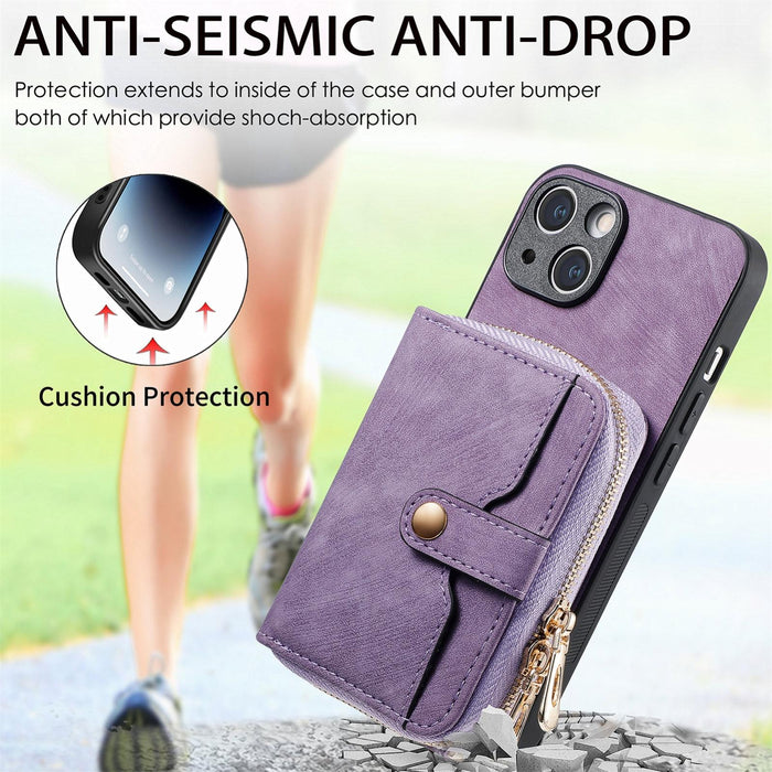For Iphone 15 Crossbody Multi-Function Zipper Wallet Phone Case