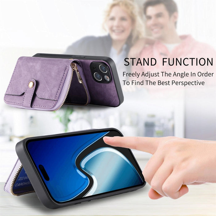 For Iphone 15 Crossbody Multi-Function Zipper Wallet Phone Case