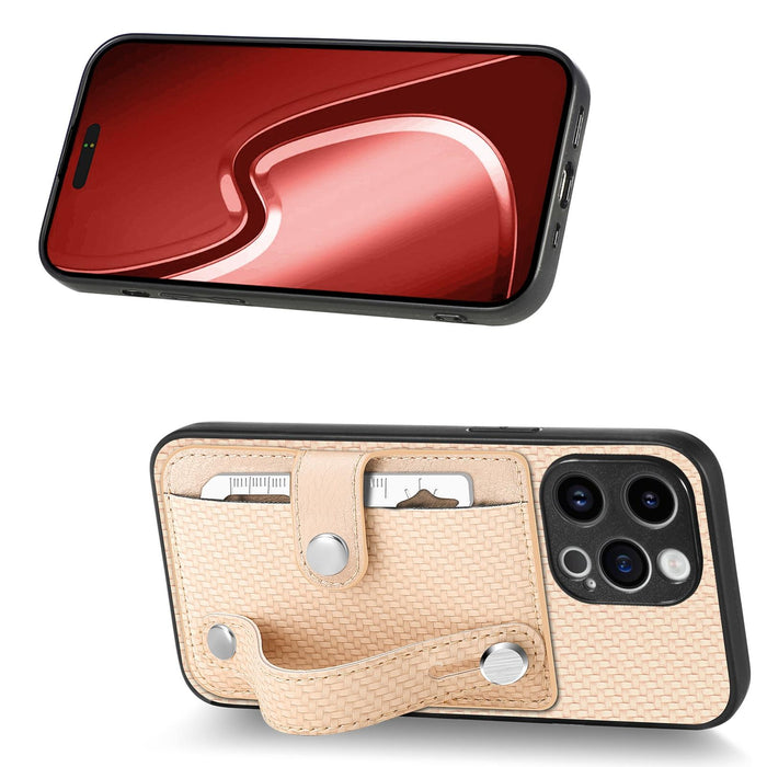 For Iphone 15 Wristband Kickstand Card Wallet Back Phone Case With Tool Knife